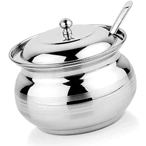 Stainless Steel Ghee Pot with Spoon and Lid Code-1080, Storage