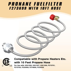 Propane Heater Fuel Filter F273699 with 10FT Hose with Gauge for Buddy Heater Big Buddy Buddy Propane Heater Buddy heater Propane Heater, Universal F273699 Fuel Filter CSA Certified
