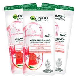 3 x Garnier SkinActive Hyaluronsäure-Maske aus Stoff, straffend, Anti-Aging, erfrischender Effekt mit Wassermelonen-Extrakt, 3 Packungen mit 1 Behandlung