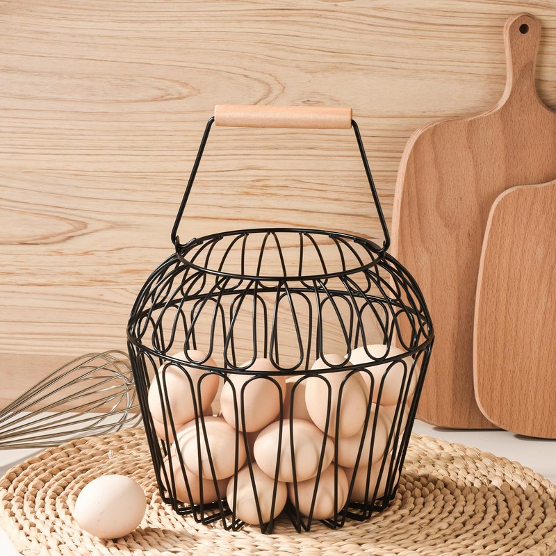 Farmhouse Egg Baskets for Gathering Fresh Egg With Handle, Round