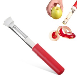 2-in-1 Stainless Steel Apple Corer & Peeler, Professional Fruit and Vegetable Peeler for Kitchen, Effortless Peeling for Apples, Potatoes, Carrots (Red)