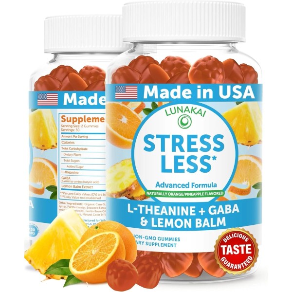 Lunakai Stress Less 60 Gummies with L-Theanine GABA Lemon Balm