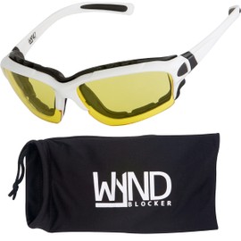 WYND Blocker Motorcycle Riding Glasses Extreme Sports Wrap Sunglasses, White, Yellow Night Driving