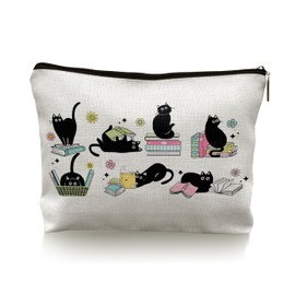 TopXmai Black Cat Makeup Bag Book Lovers Gifts,Cat Lover Book Lovers Gifts for Women,Cat Cosmetic Bag,Cat Themed Gifts,Cat Mom Gifts,Gifts for Readers Book Lovers Women,Cat Lady Gifts for Women