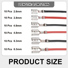 sourcing map 60Pcs Female Spade Crimp Terminal with Insulating Sleeve 2.8mm /4.8mm /6.30mm, Female Spade Quick Connector Assortment Kit with 20cm Wires, Flame Retardant Cover