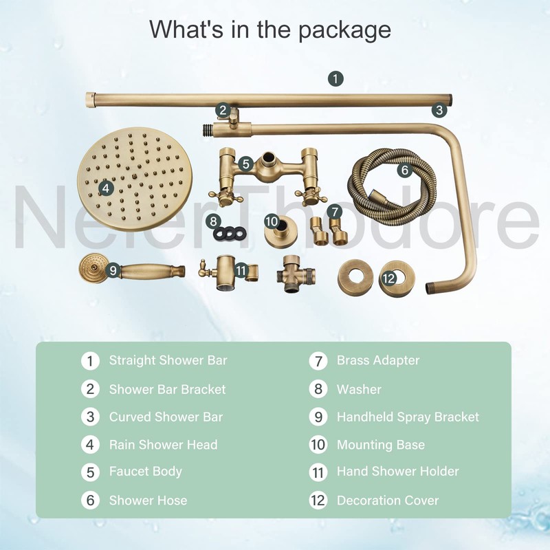 NeierThodore Antique Brass Bathroom Shower Faucet System Set 8 Inch