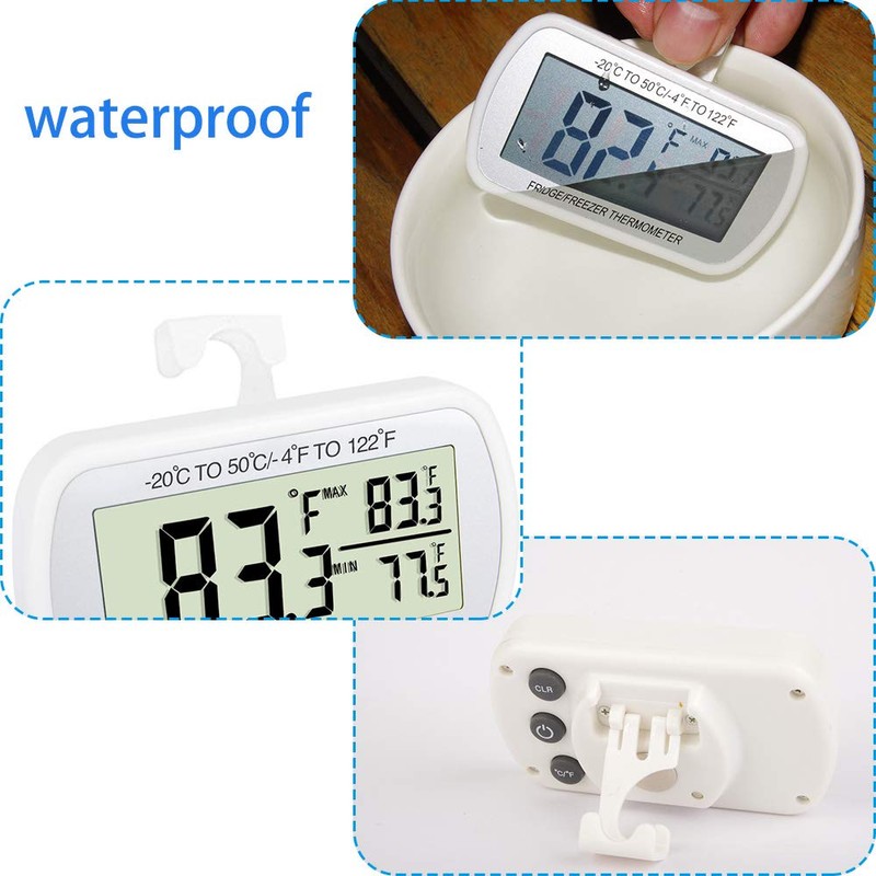 Refrigerator Thermometer Digital Fridge Freeze Room Thermometer Waterproof Large LCD