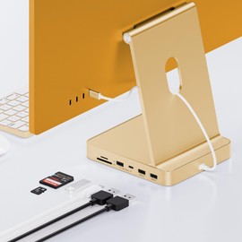PULWTOP USB C HUB for iMac 24 Inch 2021/2023.7 in 1 USB Hub for iMac M1/M3, iMac Accessories with USB C 10 gbps, 3 x USB A, SD/TF Card Reader, Supports M.2 NVME SSD (Not Included), Yellow