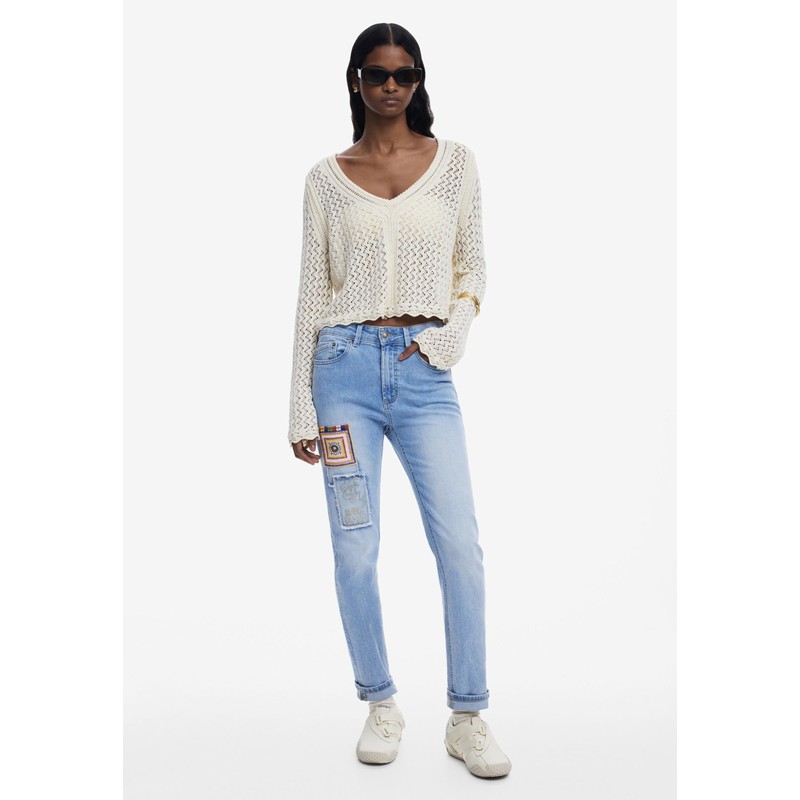 Desigual Women's Cropped Openwork Sweater White