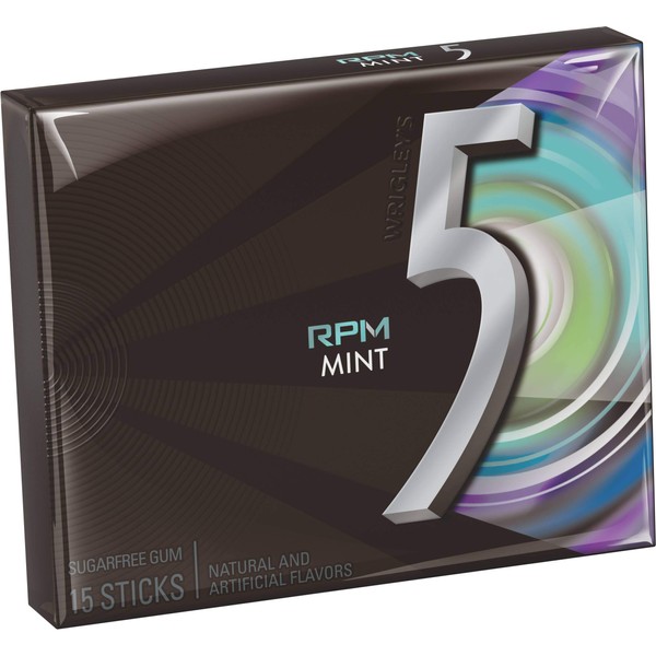 5 RPM Mint Sugarfree Gum Sticks - 10 count per pack -- 12 packs per case.