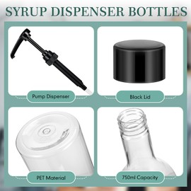 Maxdot 6 Pcs 25 oz Syrup Bottles with Pump Plastic Syrup Pump Dispenser Long Neck Bottles for Coffee Syrup Clear Wine Bottles Syrup Dispenser for Coffee Bar Accessories Home Party