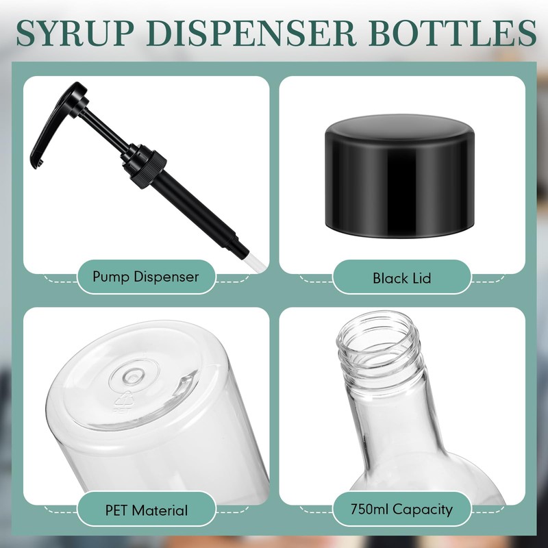 Maxdot 6 Pcs 25 oz Syrup Bottles with Pump Plastic
