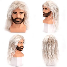 BERRYLION 80s Outfit for Men|Synthetic Curly Mens Wig|Long Rocker Wig for Men|Mens Wig for Party (Brown)