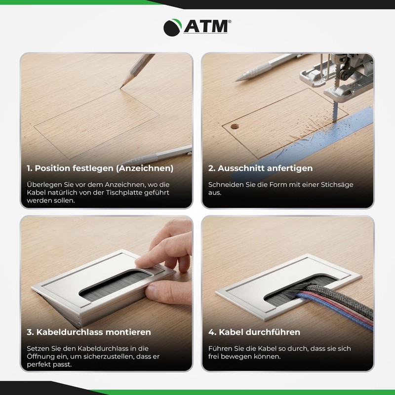 ATM Cable Feed-Through Cable for Desk, Table, Furniture, Cable Duct,