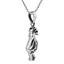 AeraVida Southwestern Native American Kokopelli Figure Sterling Silver Necklace | Sterling Silver Necklace for Women | Long Necklaces for Women | Necklace Women