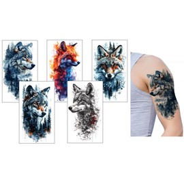 FoxWolf5 Temporary Fox Tattoo Fake Wolf Tattoo Animal Tattoos 5 Sheets