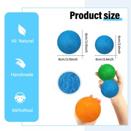 Vincreem 24 Pack Wool Dryer Balls, 3.15'', 2.4'' Reusable Laundry Balls Wool Balls Natural No Lint Fabric Softener Balls for Clothing Wrinkles(Rainbow)