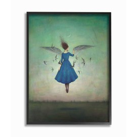 The Stupell Home Decor Beauty and Birds at Night Blue and Teal Illustration Framed Giclee Texturized Art, Multi-Color,11x14