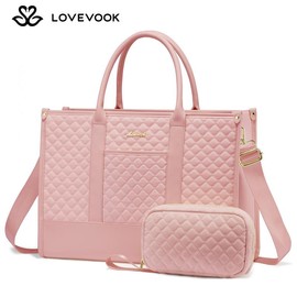 LOVEVOOK Fall Laptop Tote Bags for Women,15.6-17.3 inch Laptop Work Bags with Clutch Purse,Shoulder Bag with Adjustable Straps & 2 Cup Holders, Womens Briefcase for Travel, Teacher, Doctor, Nurse and Chic Woman:_Pink_15.6‘’