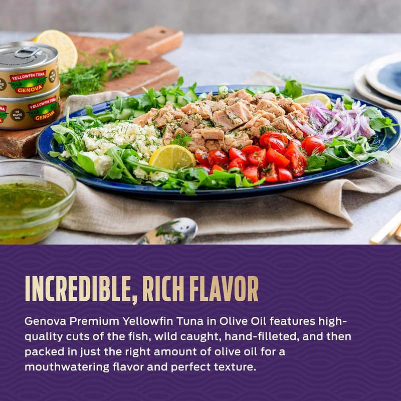 Genova Premium Yellowfin Tuna in Olive Oil, Wild Caught, Solid