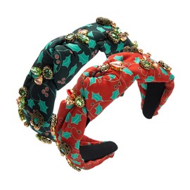 DouuYuhet Knotted Jeweled Headband, Rhinestone Crystal Embellished Hairband Top Women, Knot Headbands Summer Luxury Fashion Wide Ladies Hair Accessories for Women (Red, Black)