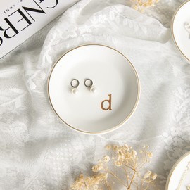 COLLECTIVE HOME - Wood Jewelry Tray, Decorative Monogram Trinket Dish for Rings Earrings Necklaces Bracelet Watch Keys, Birthday Mother's Day Christmas Gift for Women, 4.75" (d)