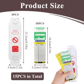Ladder Tags Inserts Holder Kit, Ladder Safety Inspection Tags, Record Kit 5 Holders & 10 Inspection Inserts for Indoor, Outdoor Use Essential for Ladder Maintenance, Workplace Safety Tracking