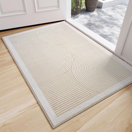 YDKGL 2x3 ft Washable Entryway Rug，Non Slip Backed Small Area Rug for Kitchen, Bedroom, Bathroom, Living Room – Soft Low-Pile Thin Modern Abstract Neutral Throw Rug (Beige, 24"x36")