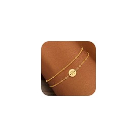 Decholly Gold Initial Bracelets for Women Jewelry - 18K Gold Plated Disc Letter R Initial Bracelet Dainty Gold Bracelets for Women Trendy Jewelry Gifts