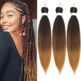Pre Stretched Braiding Hair Ombre 18inch 3Packs Brown to Blonde Braiding Hair Pre Stretched 1b-30-27 Synthetic Braids Hot Water Setting Professional Soft Yaki Texture(#1b/30/27,18inch,3Packs)