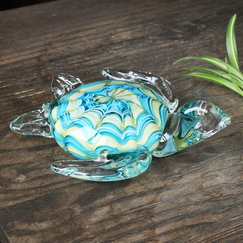 Qf Hangmade Glass Figurine Blown Sea Turtle, Glass Sculpture, Home