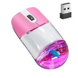 Wireless Mouse Cute Pink Aqua Water Mice Aesthetic Clear Silent Optical Portable Lightweight Retro Mice for PC Laptop Computer Macbook Kids Girl Women Gift with Liquid Water Section & Floater Dolphin