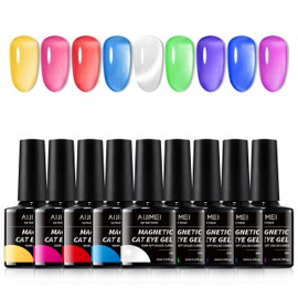 AIJIMEI Cat Eye Gel Polish Set Unleash the Mystic Beauty Gel Nail Polish Glitter Holographic Nail Gel Polish Nail Polish Cat Eye Gel Polish Set A, (9 Colors)