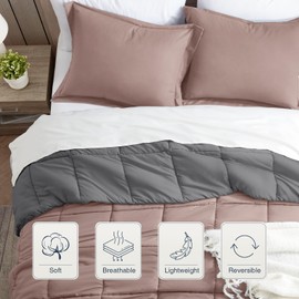 satisomnia California King Comforter Set Pink, Lightweight Comforters Cal King Size Bed, Soft Breathable Down Alternative Bed Comforter Set, Reversible All Season 3Pcs Bedding Set with 2 Pillow Shams