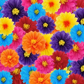 90 Pcs Mexican Paper Flowers Colorful Fiesta Tissue Paper Flowers Pom Poms Mexican Carnival Paper Flowers for Floral Party Backdrop Wedding Birthday Party Craft, 6" 8" 10"
