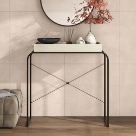 Furniture of America Ilia 33 inch Modern Narrow Console Table with Tray Top and Metal Legs for Living Room, Entryway, Hallway, Office, Corridor, Cream Weave