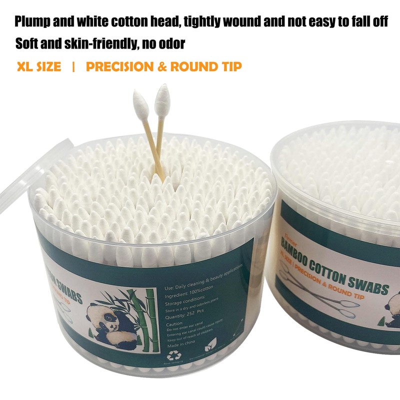 Thick Cotton Swabs,XL Size Natural Bamboo Cotton Buds,Precision & Round
