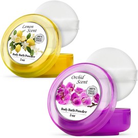 R-NEU Body Powder for Women with Powder Puff, 100% Talc-Free, Luminous Lemon Scented Dusting Powder, After Bath for Soft Skin, Extra Large, (2 Pack, 5oz Each)