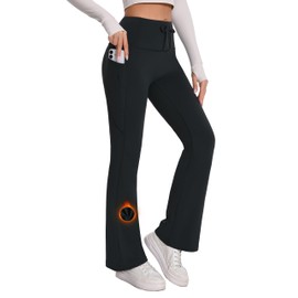 Tapata Women's Fleece Lined Pants 30" Inseam Winter Thermal Bootcut Flare Leggings Yoga Pants with Pockets Black, M