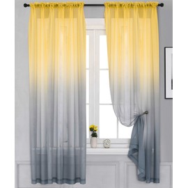 Yancorp - Cortinas de recámara de 84 pulgadas de largo, cortina transparente de lino amarillo y gris degradado, cortinas con bolsillo para barra para niñas, sala de estar, recámara de sirena, cuarto