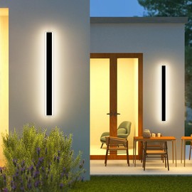 Outdoor Wall Light 23.6 Inch 3000k Warm White Light, Minimalist Long Strip Wall Lamps, IP65 Waterproof Acrylic Long Strip Wall Light for Garage, Doorway, Hallway