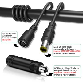 DC8mm Extension Cable with DC7909 to DC8020 Adapter connectors, 30Ft Jackery Extension Cable, fit for Most Below 200W Solar Panel and Jackery Explorer 2000/1500/1000/500/240 Portable Power Station