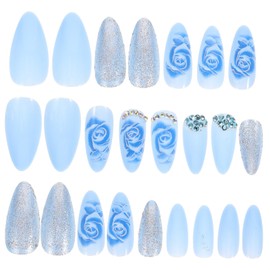 Baluue 24pcs Rose Design Press Nails Rhinestones Easy to Use Artificial Nails for Women for Weddings Birthdays and Everyday Wear Chic Full Coverage