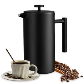 Coffito French Press Coffee Maker,Stainless Steel Double Wall Insulated Coffee Press 34 oz,4-8 Cups, Portable Hot Cold Brew Teapot Cafetera for Coffee Bar Accessories Kitchen Camping (Black,34oz)