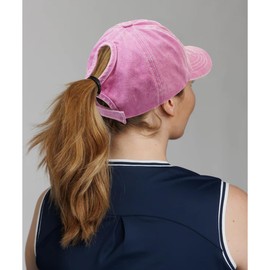 Rumnoke Ponytail Baseball Cap for Women Messy High Bun Hat Adjustable Washed Sun Hats Pink
