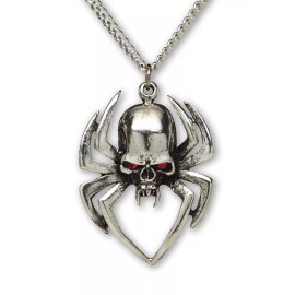 Real Metal Gothic Spider Skull with Red Austrian Crystals Pendant Necklace NK-572