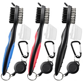 3 Pack Golf Club Brush and Club Groove Cleaner with Retractable Zip-line and Aluminum Carabiner Cleaning Tools , Golf Accessories, Golf Gifts for Men , Golf Ball Cleaner, Easily Attaches to Golf Bag