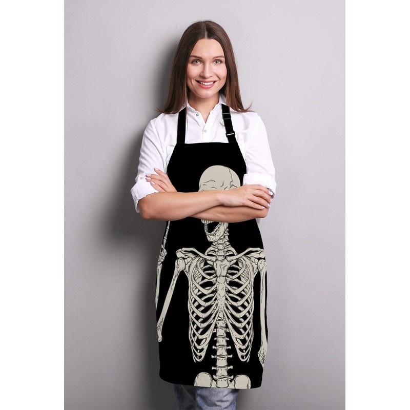 Wasach Skull Human Skeleton Apron,Human Skeleton Posing Apron,Adjustable Neck Bib