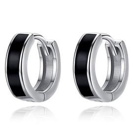 Black Mens Earrings 925 Sterling Silver Hoop Earrings Hypoallergenic Huggie Hoop Earrings for Men No Nickel for Sensitive Ears -20mm