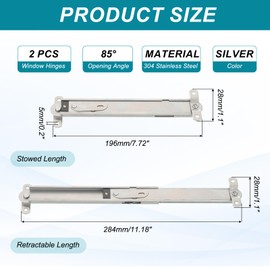 uxcell 2Pcs Window Hinges, 8" 304 Stainless Steel Top-Hung Window Stays Adjustable Telescopic Window Support Hardware Kit Angle Controller, Silver